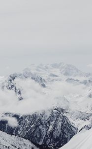 Preview wallpaper mountain, snow, peak, fog, clouds, white