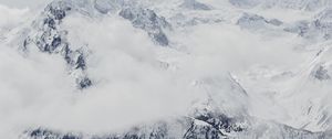 Preview wallpaper mountain, snow, peak, fog, clouds, white
