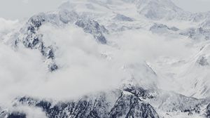Preview wallpaper mountain, snow, peak, fog, clouds, white