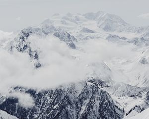 Preview wallpaper mountain, snow, peak, fog, clouds, white