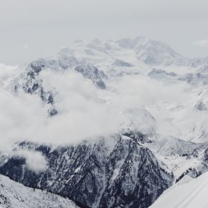 Preview wallpaper mountain, snow, peak, fog, clouds, white