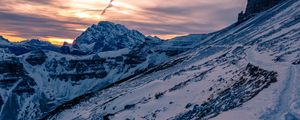 Preview wallpaper mountain, snow, peaks, tre cime di lavaredo, mountain range