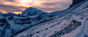 Preview wallpaper mountain, snow, peaks, tre cime di lavaredo, mountain range