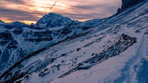 Preview wallpaper mountain, snow, peaks, tre cime di lavaredo, mountain range