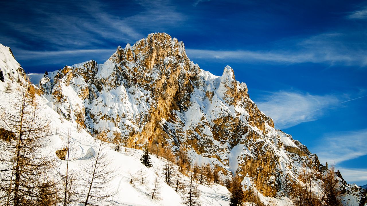 Wallpaper mountain, snow, rock, slope, winter