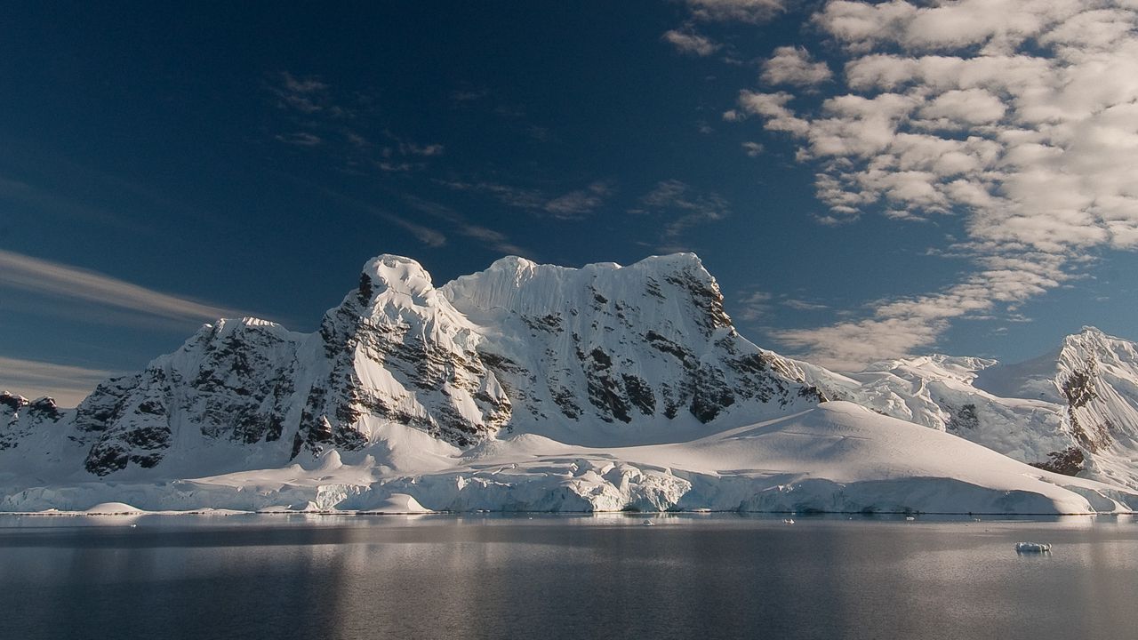Wallpaper mountain, snow, sea, dawn, clouds, antarctica