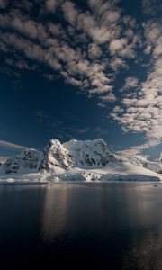 Preview wallpaper mountain, snow, sea, dawn, clouds, antarctica