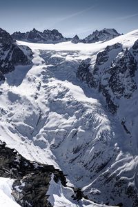 Preview wallpaper mountain, snow, slope, rocks, mont blanc, switzerland