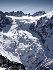 Preview wallpaper mountain, snow, slope, rocks, mont blanc, switzerland