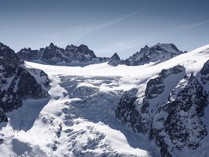 Preview wallpaper mountain, snow, slope, rocks, mont blanc, switzerland