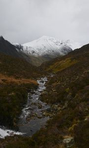Preview wallpaper mountain, snow, slopes, stream