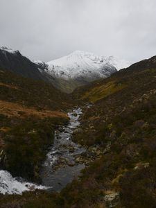 Preview wallpaper mountain, snow, slopes, stream