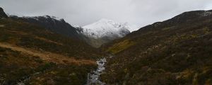 Preview wallpaper mountain, snow, slopes, stream