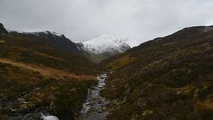 Preview wallpaper mountain, snow, slopes, stream