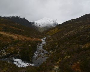 Preview wallpaper mountain, snow, slopes, stream