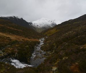 Preview wallpaper mountain, snow, slopes, stream