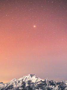 Preview wallpaper mountain, snow, starry sky, peak, night