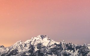 Preview wallpaper mountain, snow, starry sky, peak, night