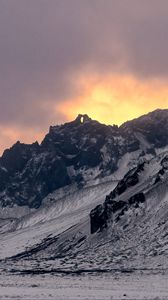 Preview wallpaper mountain, snow, sunset, dusk, nature, winter