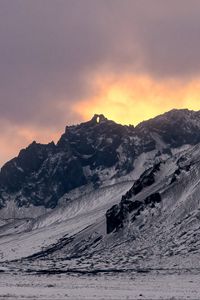 Preview wallpaper mountain, snow, sunset, dusk, nature, winter