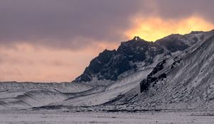 Preview wallpaper mountain, snow, sunset, dusk, nature, winter
