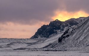 Preview wallpaper mountain, snow, sunset, dusk, nature, winter