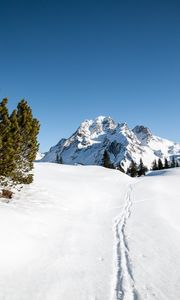 Preview wallpaper mountain, snow, traces, path, winter, landscape