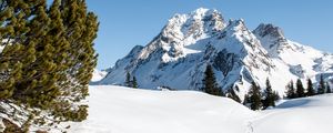 Preview wallpaper mountain, snow, traces, path, winter, landscape