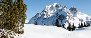 Preview wallpaper mountain, snow, traces, path, winter, landscape