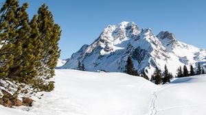 Preview wallpaper mountain, snow, traces, path, winter, landscape