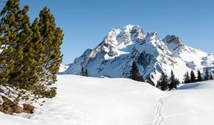Preview wallpaper mountain, snow, traces, path, winter, landscape