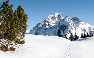 Preview wallpaper mountain, snow, traces, path, winter, landscape