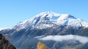 Preview wallpaper mountain, snow, trees, landscape, nature, grass