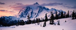 Preview wallpaper mountain, snow, trees, clouds, winter