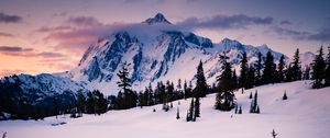 Preview wallpaper mountain, snow, trees, clouds, winter