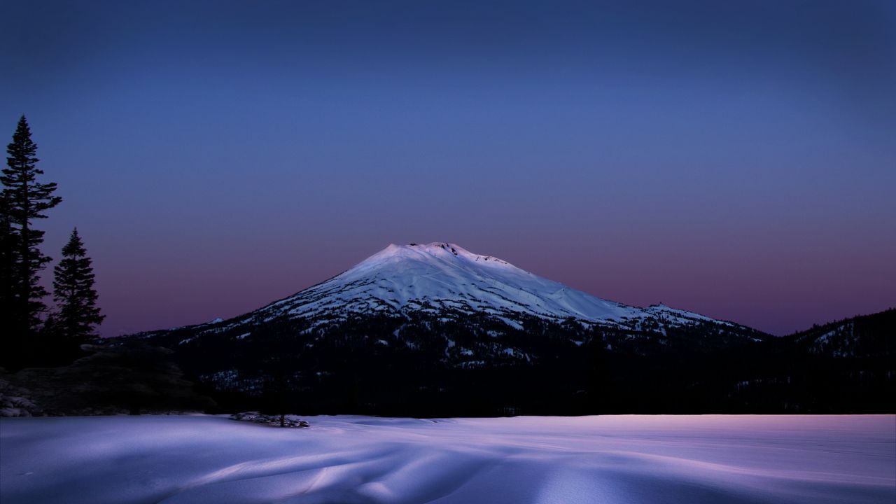 Wallpaper mountain, snow, trees, winter, twilight, nature