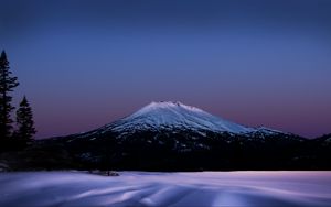 Preview wallpaper mountain, snow, trees, winter, twilight, nature