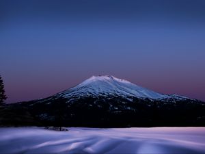 Preview wallpaper mountain, snow, trees, winter, twilight, nature