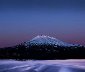Preview wallpaper mountain, snow, trees, winter, twilight, nature