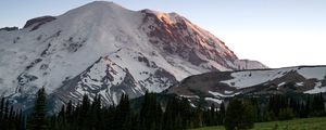 Preview wallpaper mountain, snow, trees, valley, grass, nature