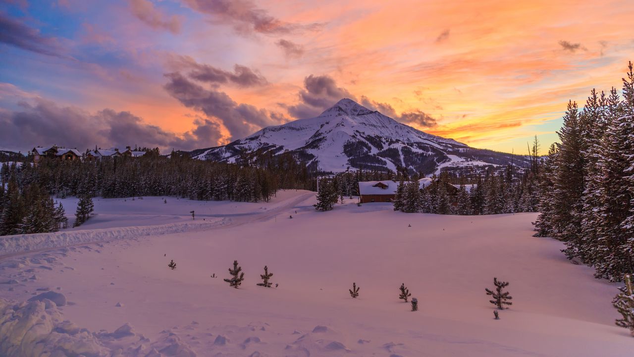 Wallpaper mountain, snow, winter, sunset, montana