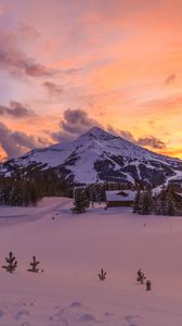 Preview wallpaper mountain, snow, winter, sunset, montana