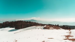 Preview wallpaper mountain, snow, winter, trees, sky