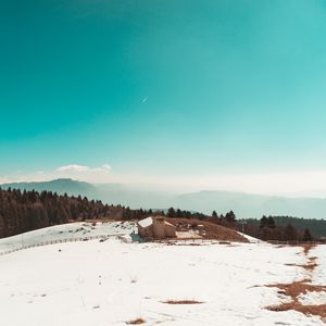 Preview wallpaper mountain, snow, winter, trees, sky