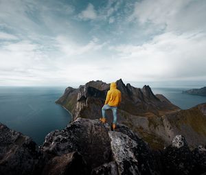 Preview wallpaper mountain, solitude, man, peak, norway