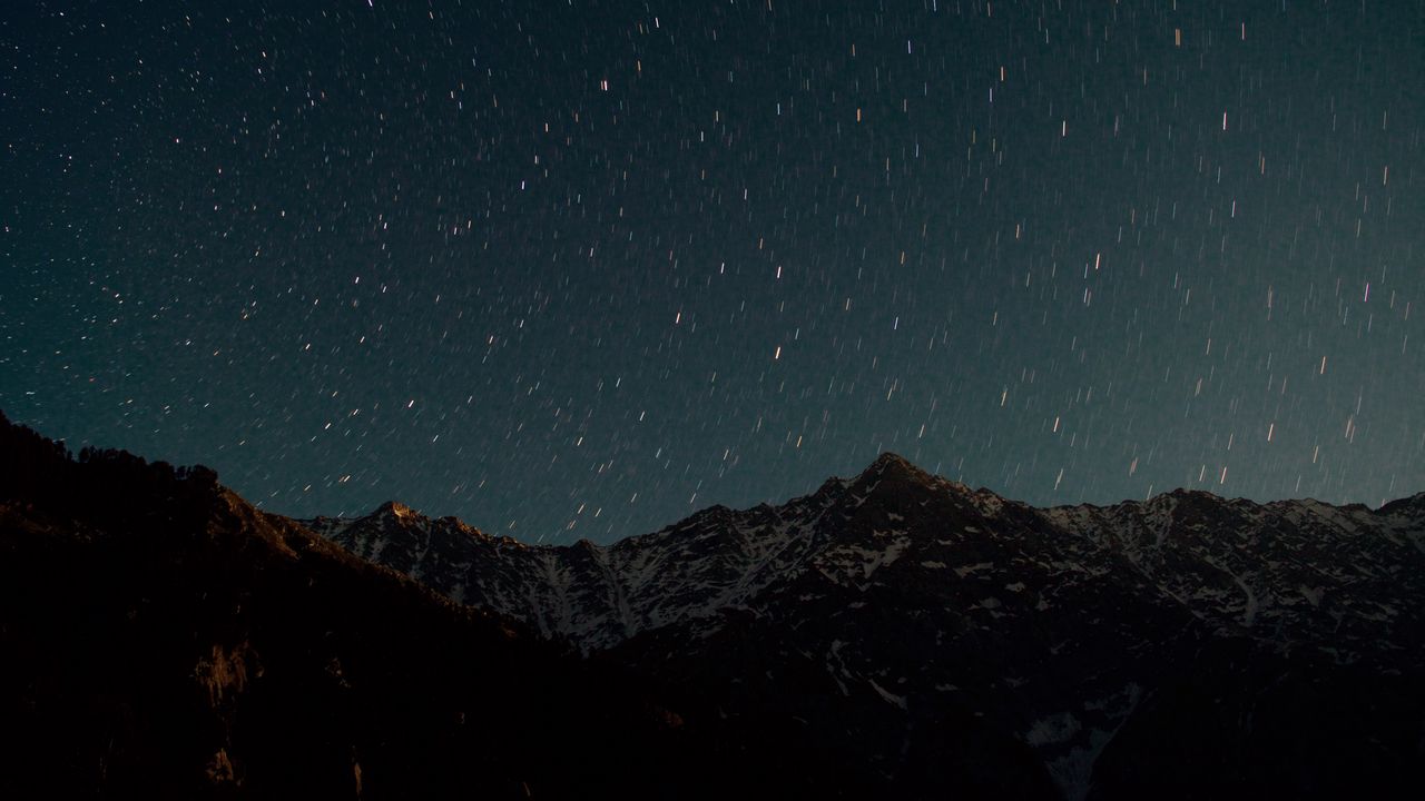 Wallpaper mountain, starry sky, night, glitter, uplands