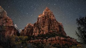 Preview wallpaper mountain, starry sky, night, stars, river