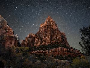 Preview wallpaper mountain, starry sky, night, stars, river