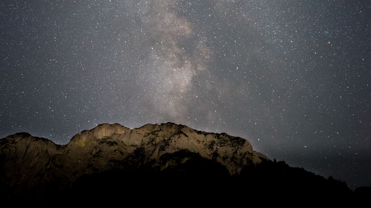 Wallpaper mountain, starry sky, night, dark