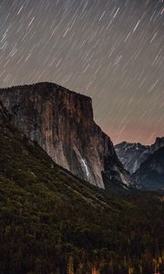 Preview wallpaper mountain, starry sky, stars, night, shine